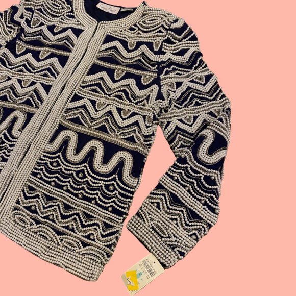 VINTAGE Laurence Kazan Navy Beaded SILK Jacket Blazer Size Small NWT - Picture 2 of 7